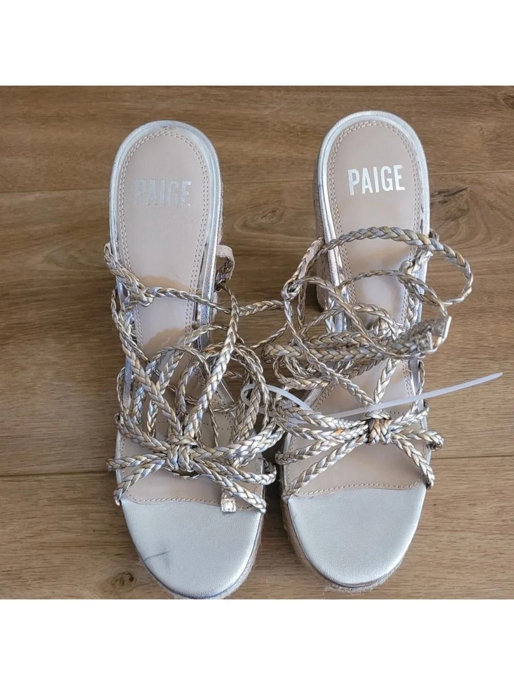 PAIGE Carson Platform Sandals Gold and Silver Braided Ankle Straps